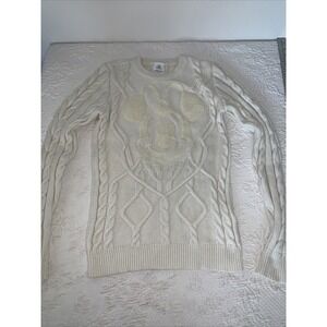 Disney Sweater Women Medium Ivory Cable Knit MINNIE MOUSE Large Logo‎ Classic